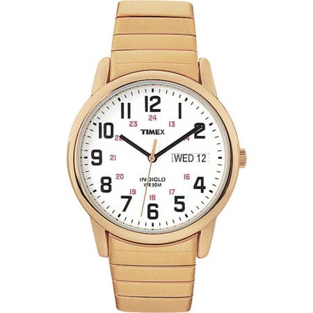 Timex Men's Easy Reader Day-Date Gold/White 35mm Casual Watch, Extra-Long Expansion Band