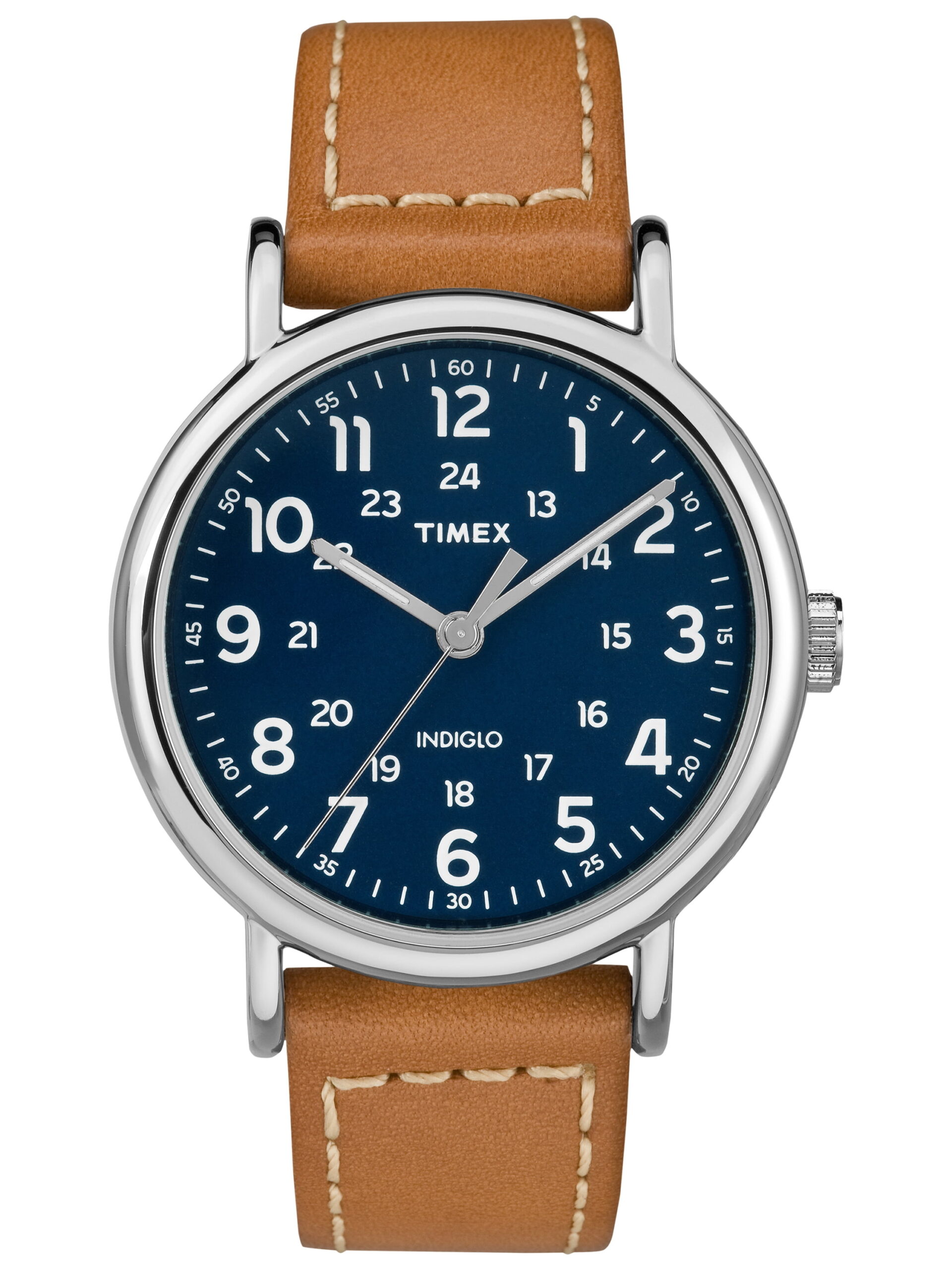 Timex Men's Weekender Tan/Blue 40mm Casual Watch, Leather Quick-Release Strap