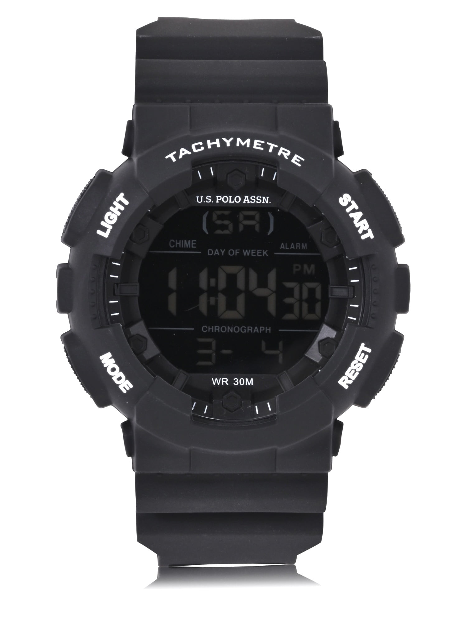 U.S. Polo Assn. Adult Male Black Digital Tachymeter Watch (USC90071WM)