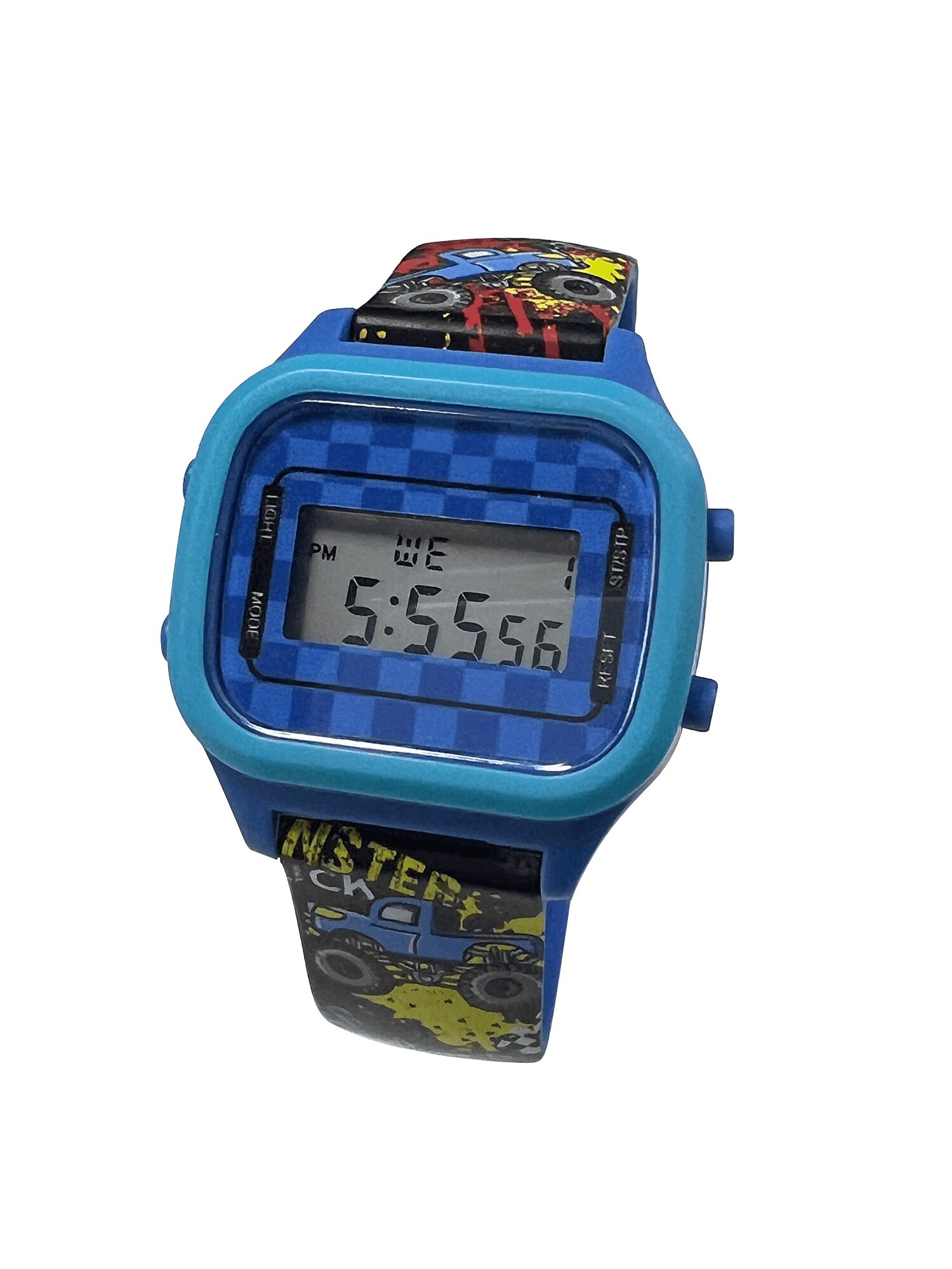 Wonder Nation Boys Round Multifunction LCD Kids Monster Truck Digital Wristwatch, Blue Multi Color, Silicone Strap - Image 2