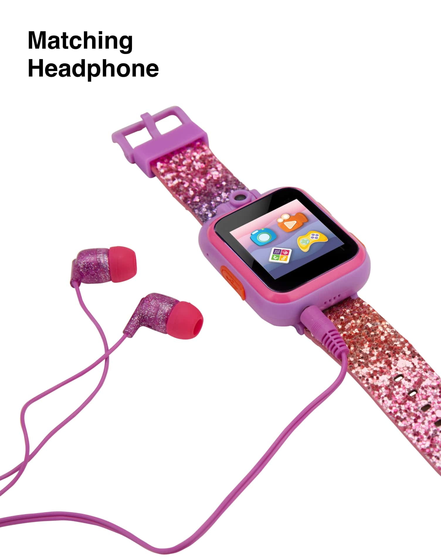 iTech Junior Girls Earbuds & Smartwatch Set - Rainbow Ombre Glitter 900143M-40-RAI - Image 3