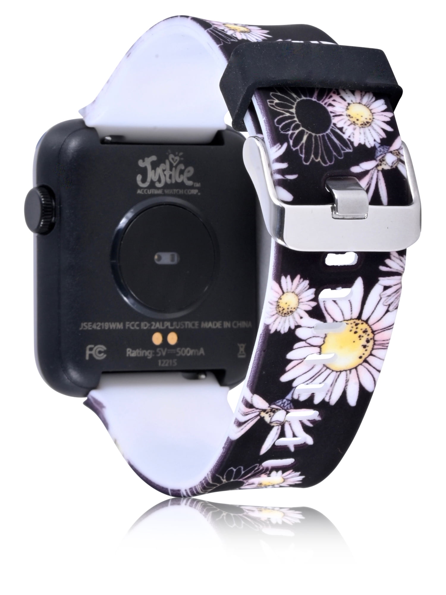Justice Unisex Tween Smart Watch in Black Daisy Strap with Silicone Strap (JSE4219WM) - Image 3