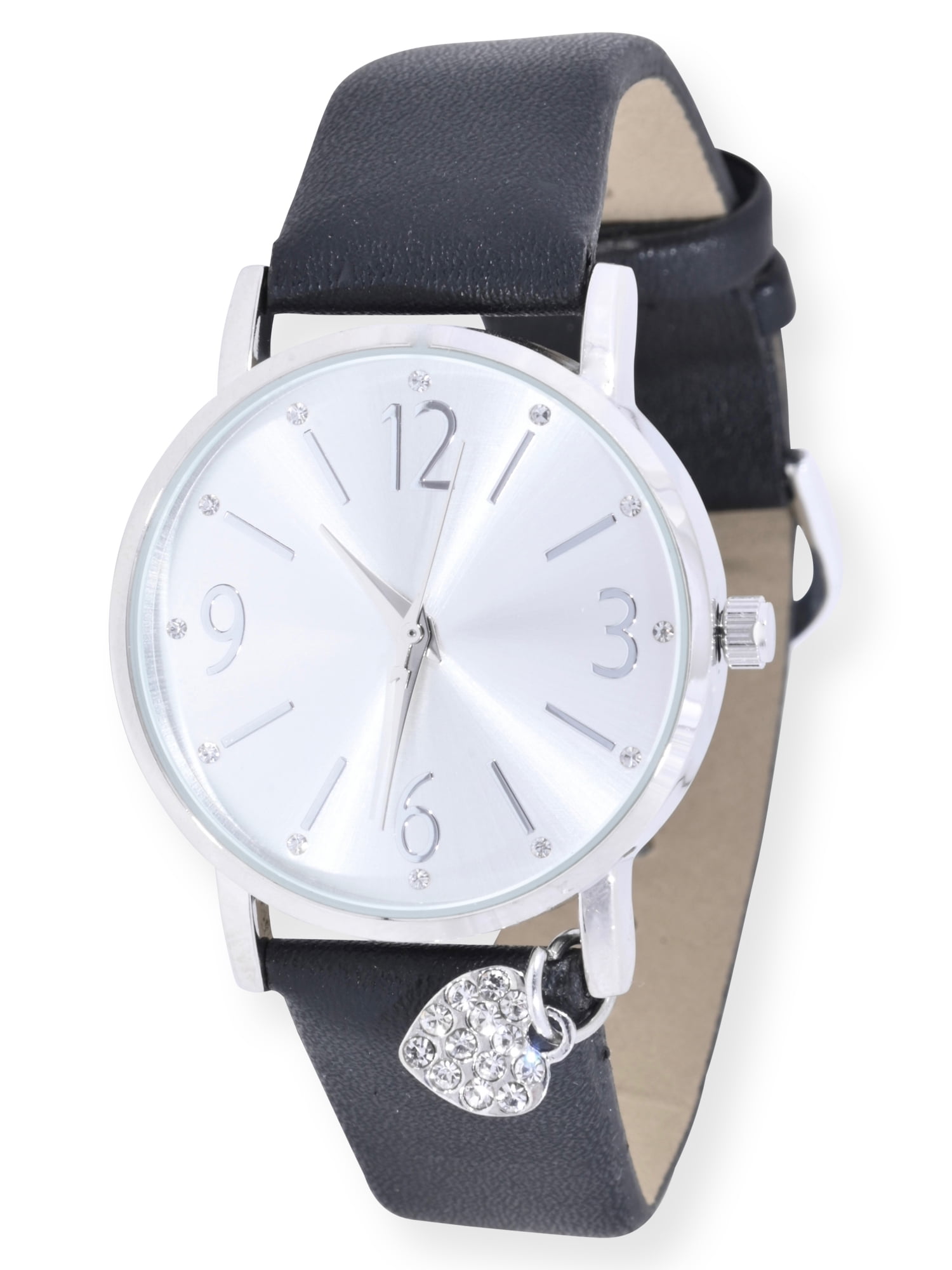 Time and Tru Adult Female Crystal Accent Silver Tone Watch with Heart Charm (42008WML) - Image 2