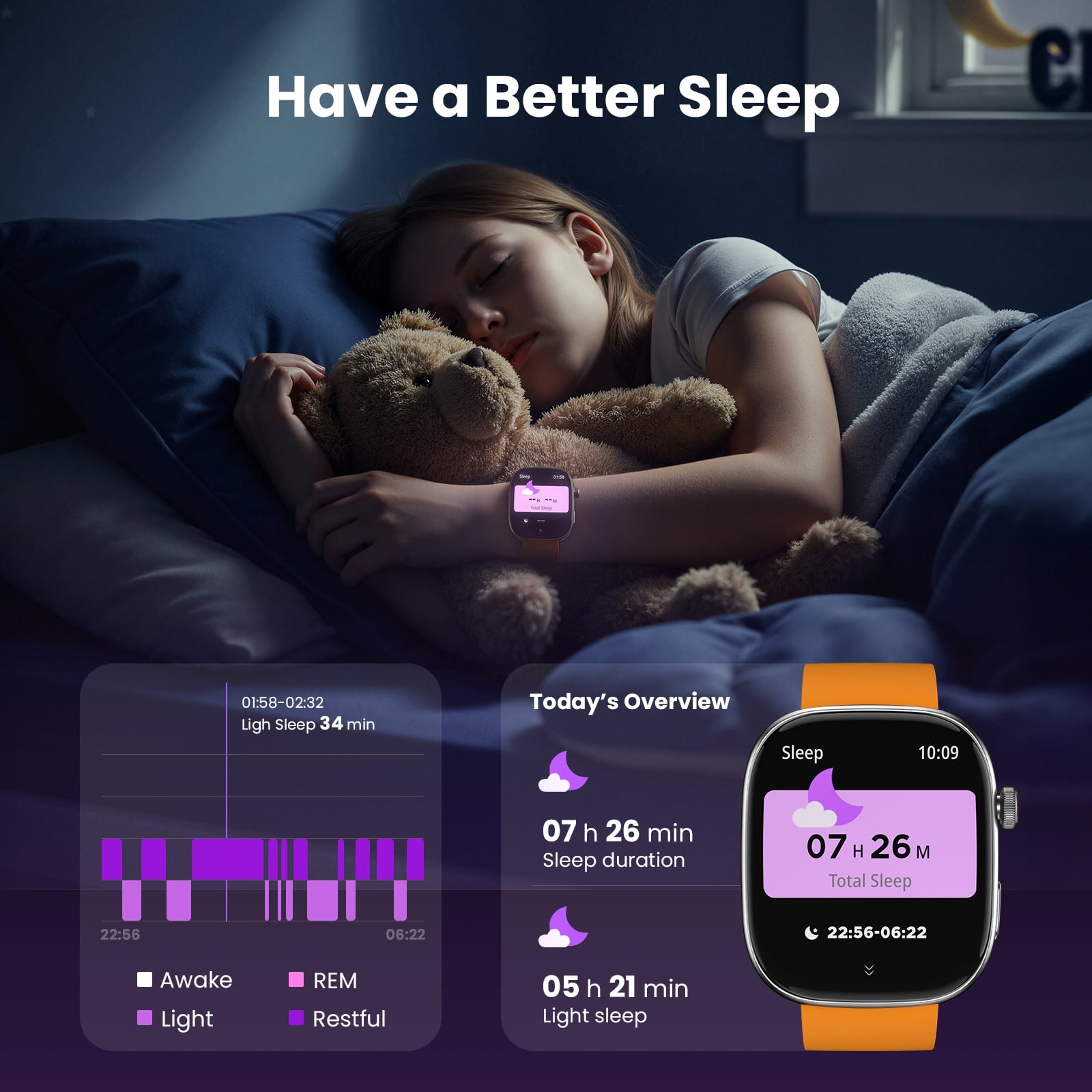 WeariQ Kids Smart Watch with 5 Color Straps,1.75" Large Screen, Bluetooth Calling 123 Sports Modes IP68 Waterproof,Fitness Tracker with Heart Rate Monitor All-in-One Gift for Active Kids - Image 6