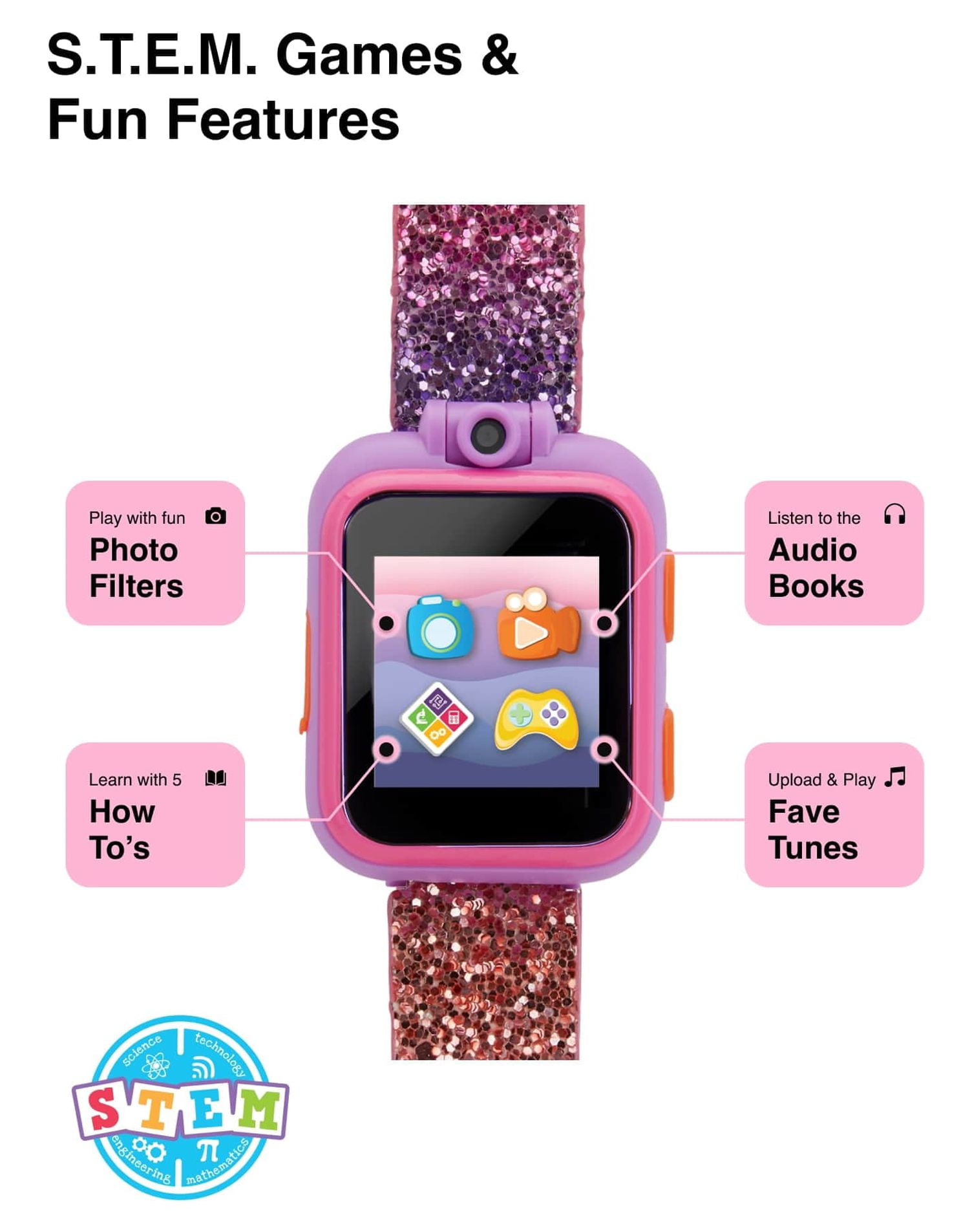 iTech Junior Girls Earbuds & Smartwatch Set - Rainbow Ombre Glitter 900143M-40-RAI - Image 5