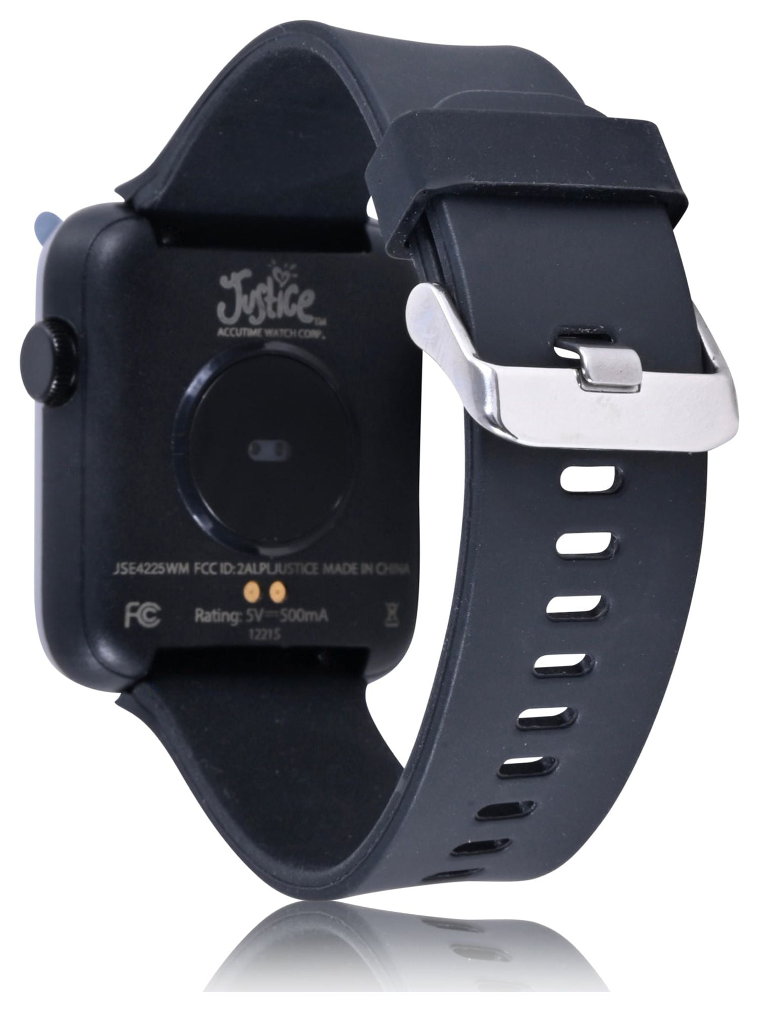 Justice Unisex Tween Smart Watch with Silicone Strap with Perforated Band in Black (JSE4225WM) - Image 3