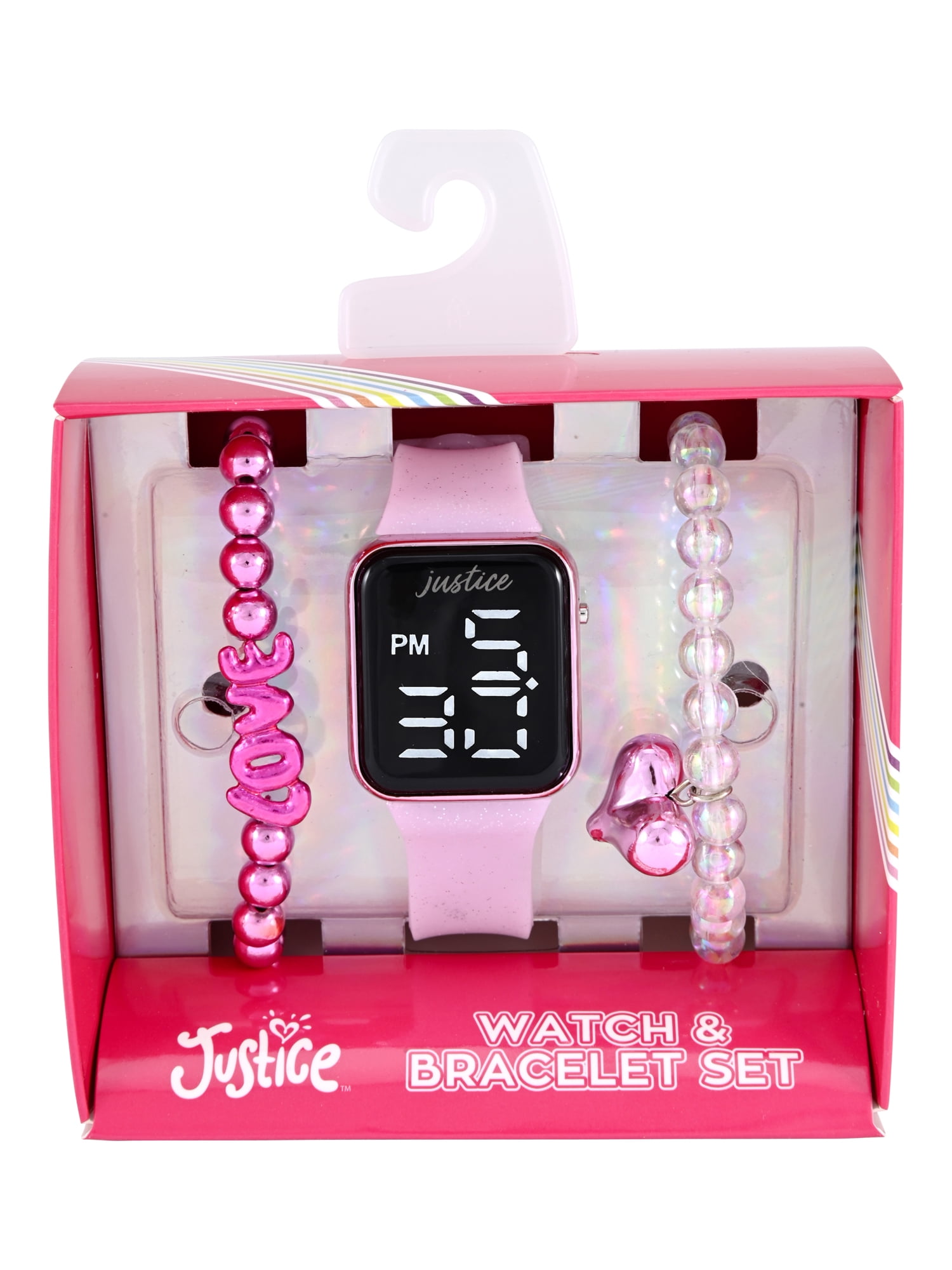 Justice Girls Pink Glitter Silicone Strap Led Watch with Matching Stretch Bracelets; JSE4016WM - Image 2
