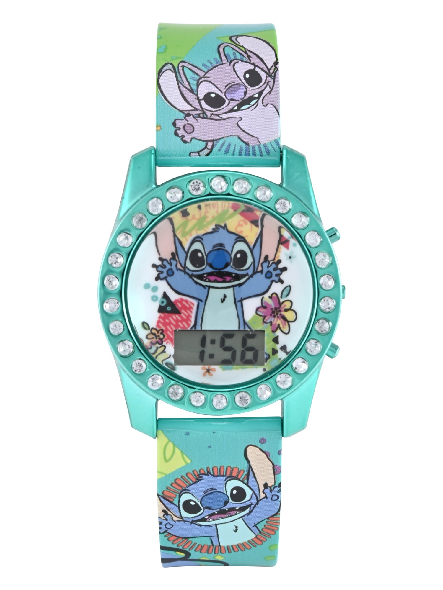 Disney Lilo & Stitch Turquoise Printed Silicone Strap Watch with Matching Turquoise Metallic Case and Beaded Braeletes; LAS40052WM - Image 2