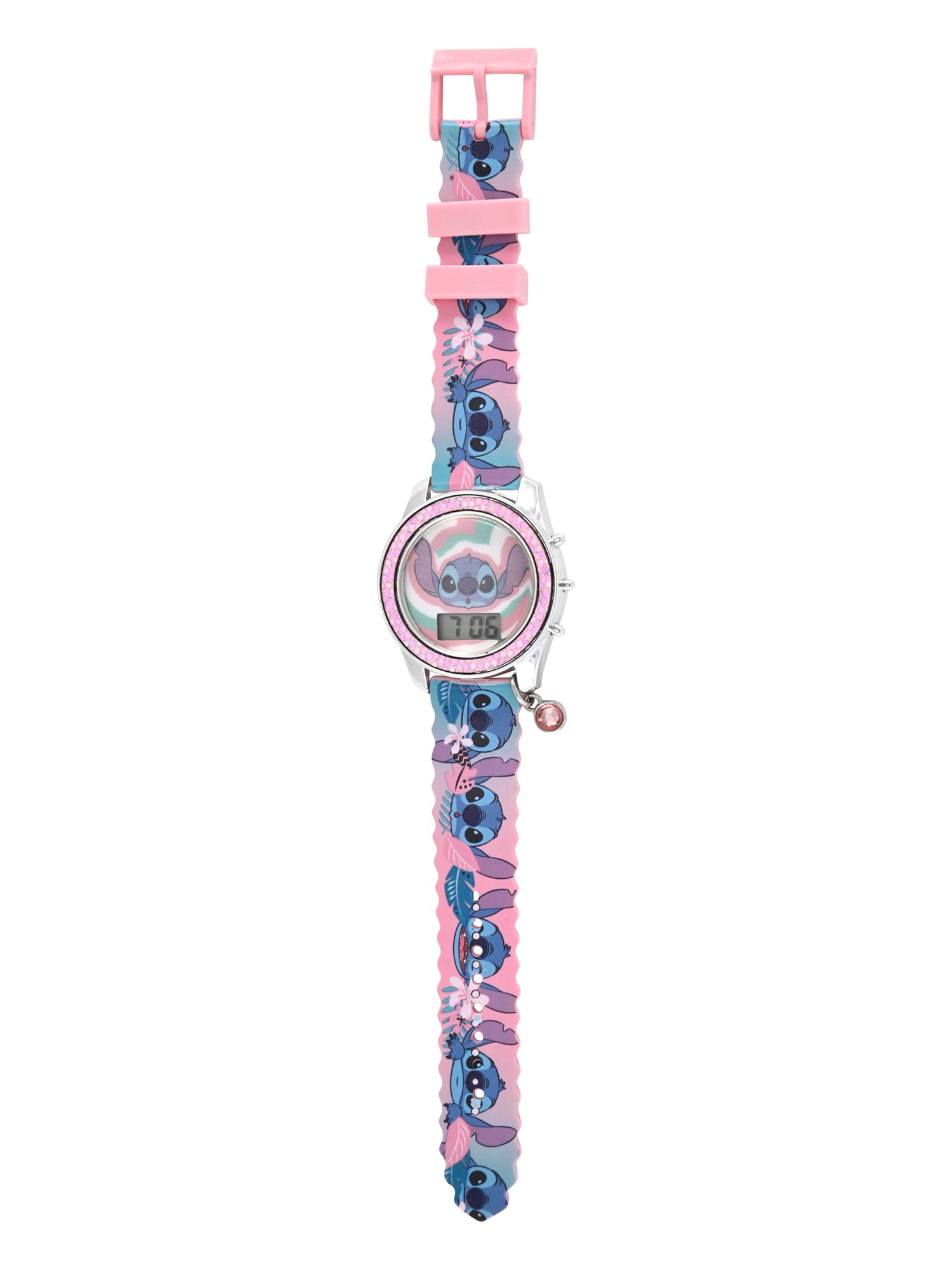 Disney Lilo & Stitch Pink Scalloped Silicone Strap with Pink Crystal Bezel Watch; LAS4095WM - Image 4