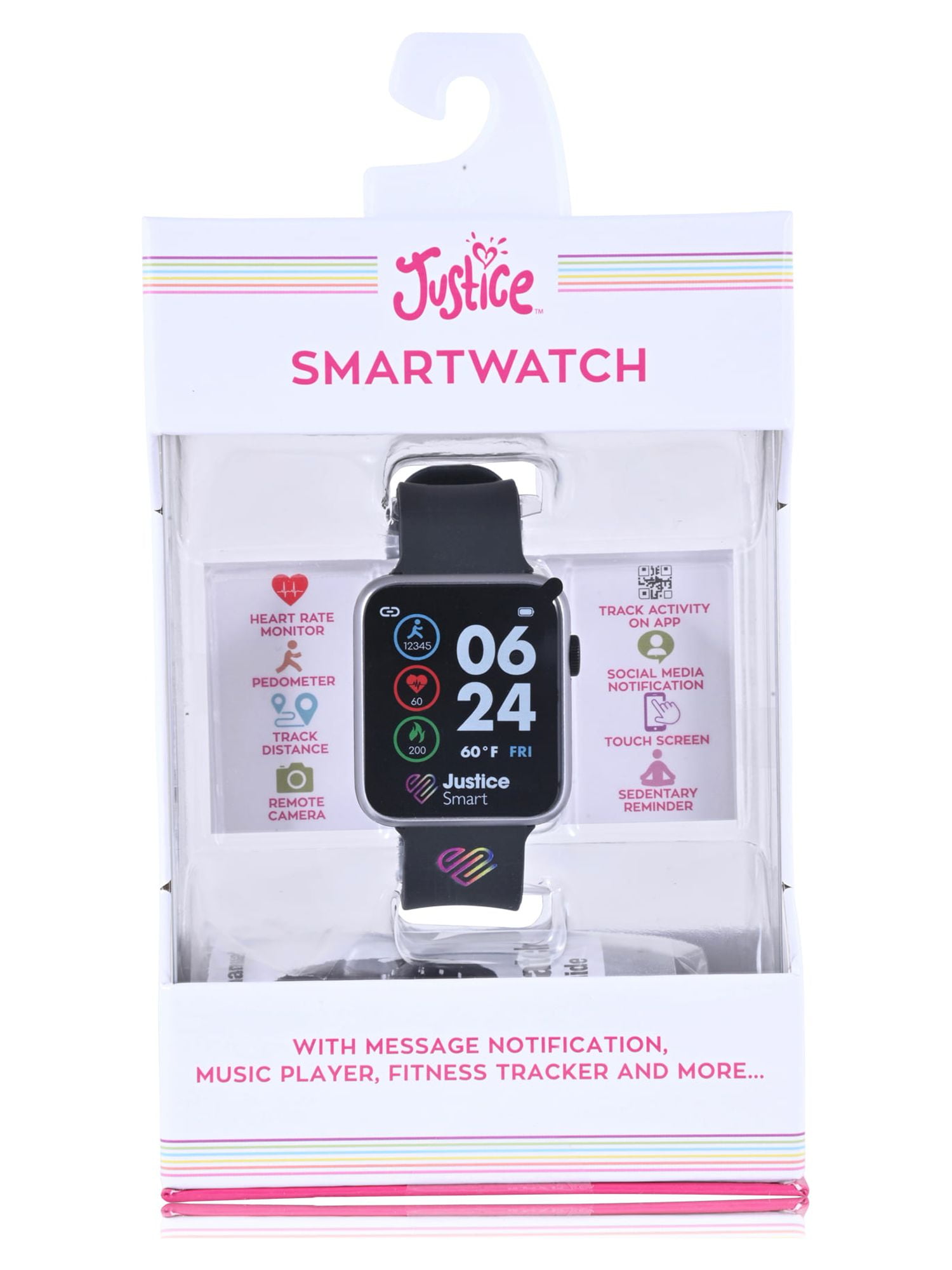 Justice Unisex Tween Smart Watch with Silicone Strap with Perforated Band in Black (JSE4225WM) - Image 2