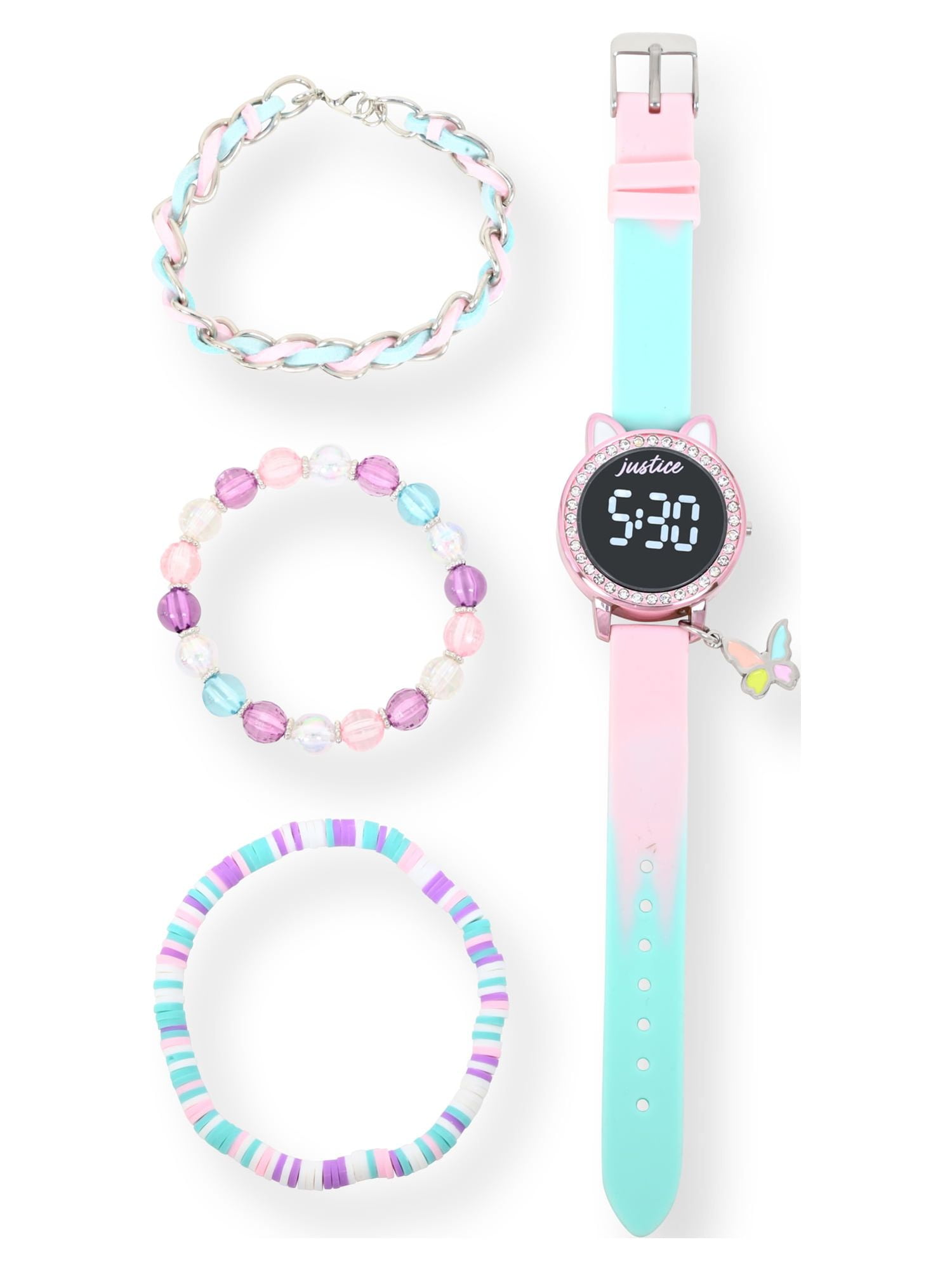 Justice Girl's LED Silicone Watch and Matching Bracelet 4 Piece Set - Image 3