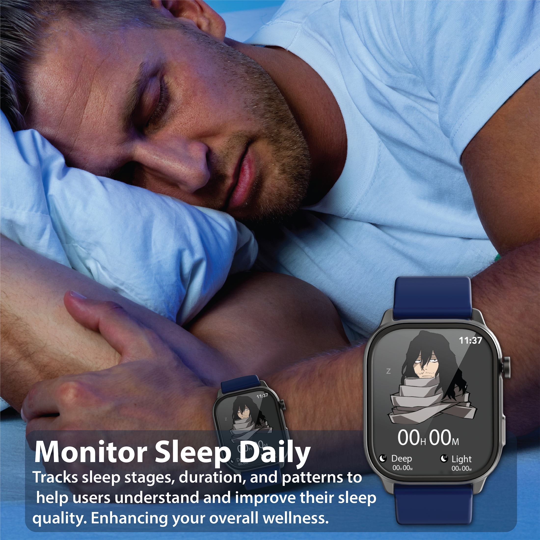 My Hero Academia iTime Digital Adult 46mm Smart Watch with Blue and Gray Interchangeable Silicone Straps - Image 4