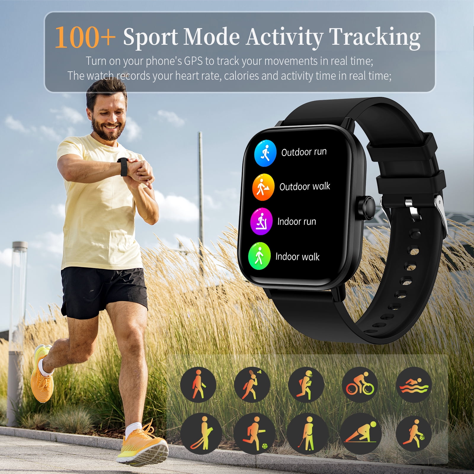 1.83" Smart Watch for Women Men, Make/Answer Calls with Fitness and Wellness Tracking 100+ Sports Modes Step Calorie Counter IP67 Waterproof for Android and iPhone - Image 4