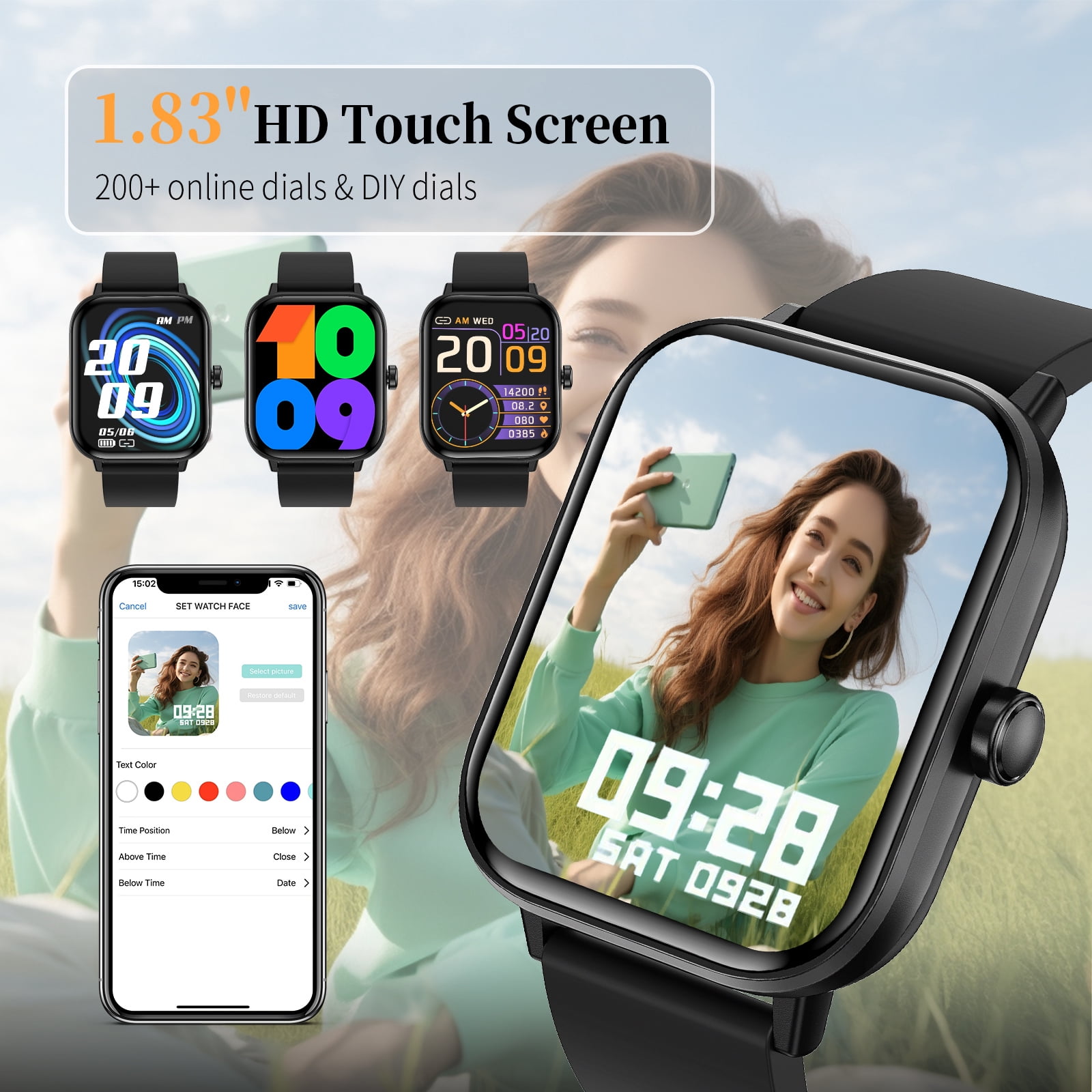 1.83" Smart Watch for Women Men, Make/Answer Calls with Fitness and Wellness Tracking 100+ Sports Modes Step Calorie Counter IP67 Waterproof for Android and iPhone - Image 5