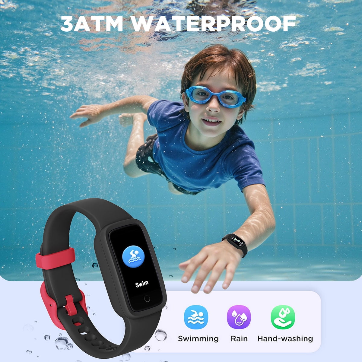 BIGGERFIVE Vigor 3 Kids Fitness Tracker Watch, AMOLED Screen, No App No Phone Needed, 3ATM Waterproof, Heart Rate and Sleep Monitor, Pedometer Watch, Sports Step Counter for Girls Ages 5-15, Black - Image 4