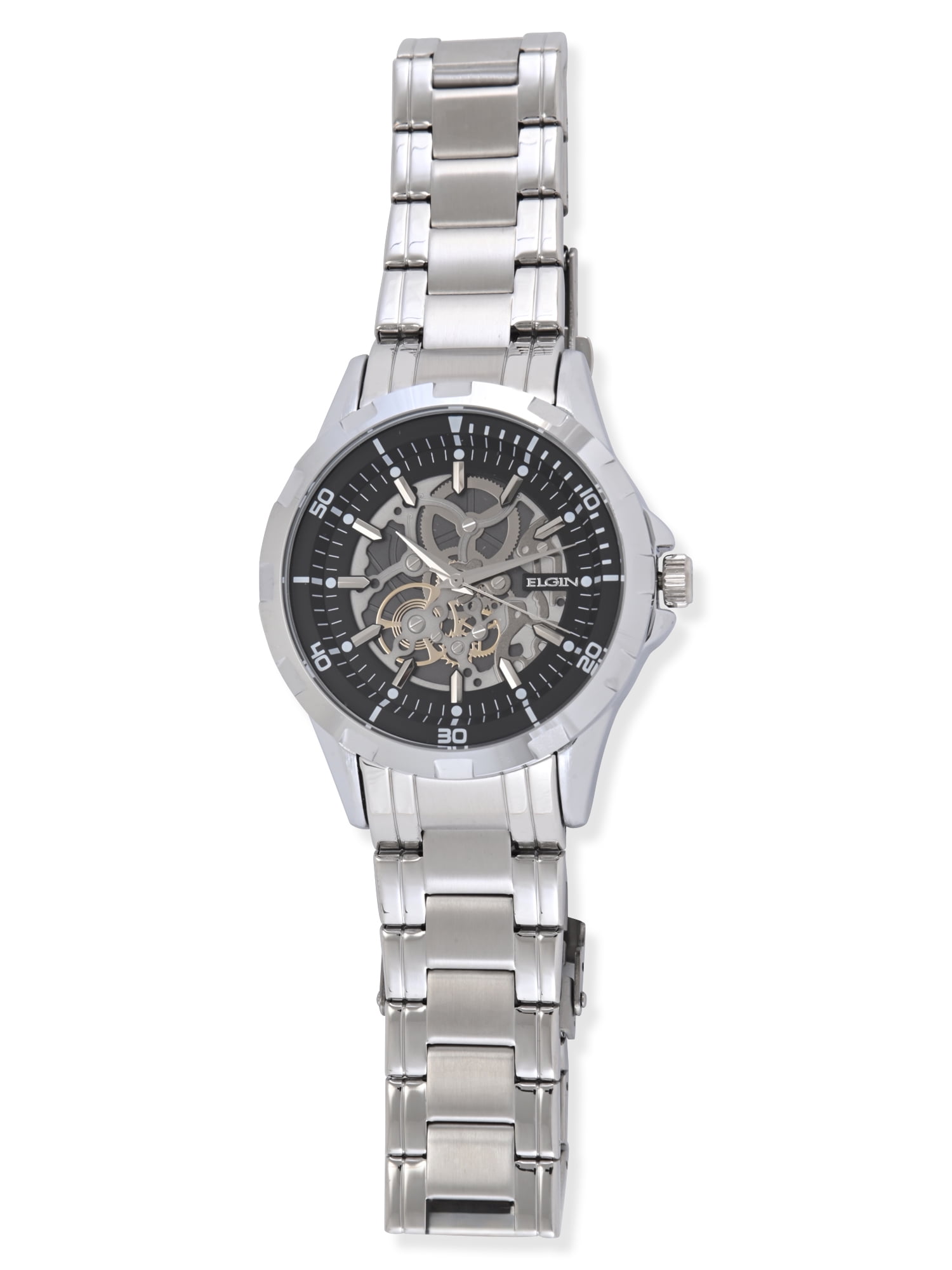Elgin Adult Men's Silver Round Case Watch with Faux Skeleton Dial. (FG180031) - Image 4