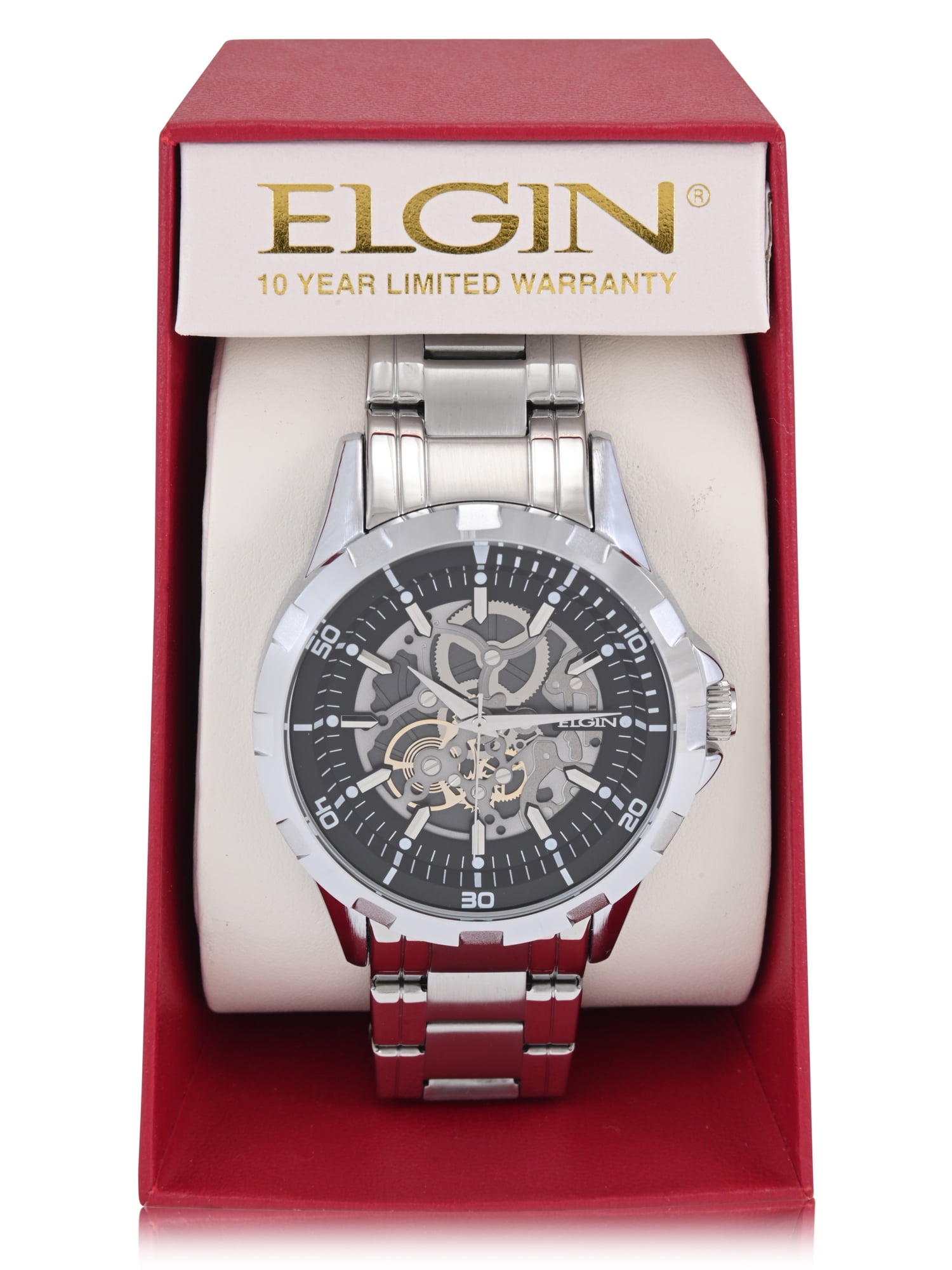Elgin Adult Men's Silver Round Case Watch with Faux Skeleton Dial. (FG180031) - Image 3