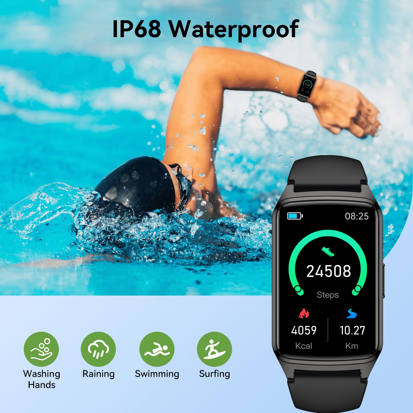 Fitness Tracker Smart Watch for Women Men Make/Answer Calls with Fitness and Wellness Tracking 100+ Sports Modes Step Calorie Counter IP68 Waterproof Fits for Android and iPhone, Black - Image 4