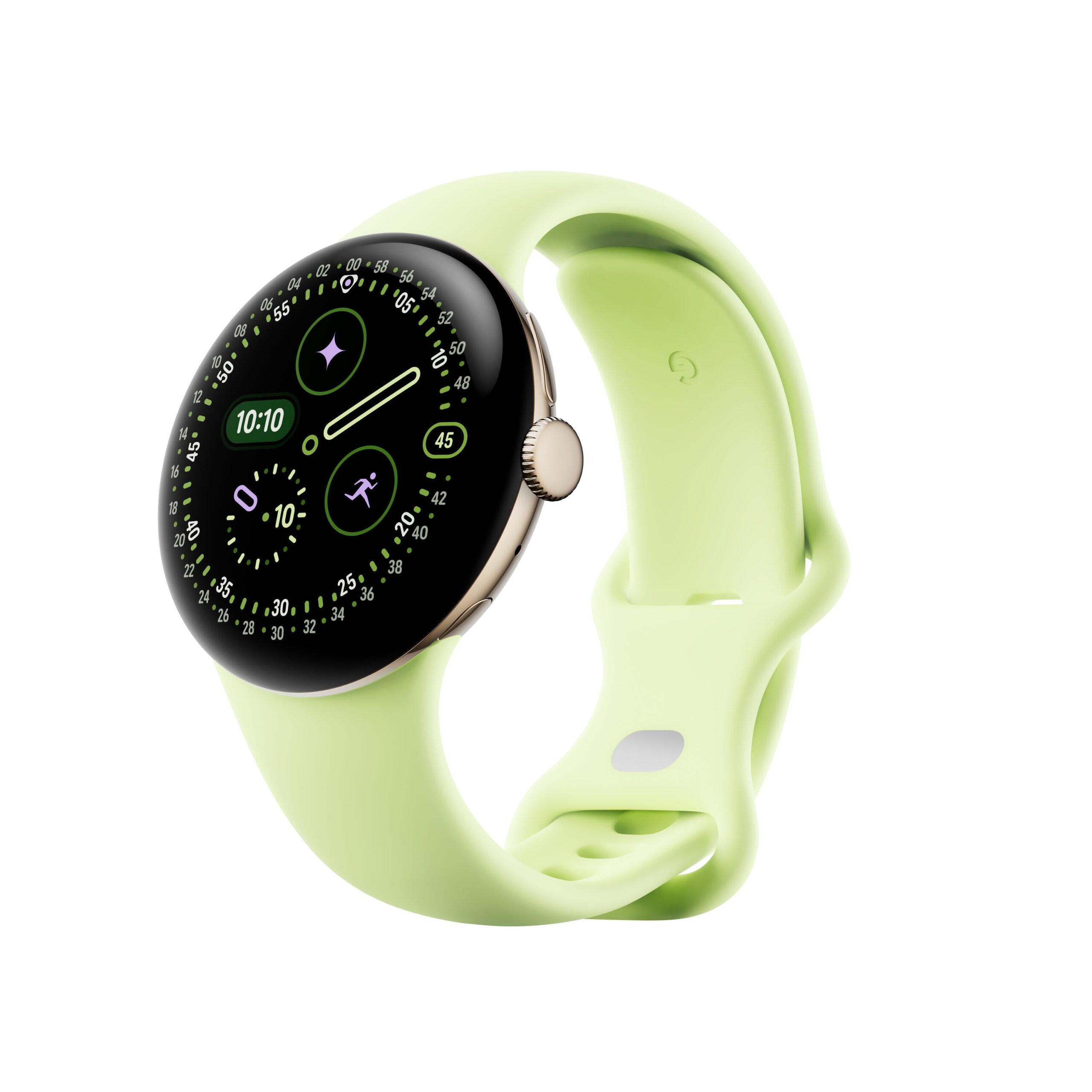 Google Pixel Watch 4 (41mm) - Android Smartwatch with Domed Display, Comprehensive Health and Fitness Tracking, and Help from Gemini - Champagne Gold Aluminum Case - Lemongrass Active Band - LTE