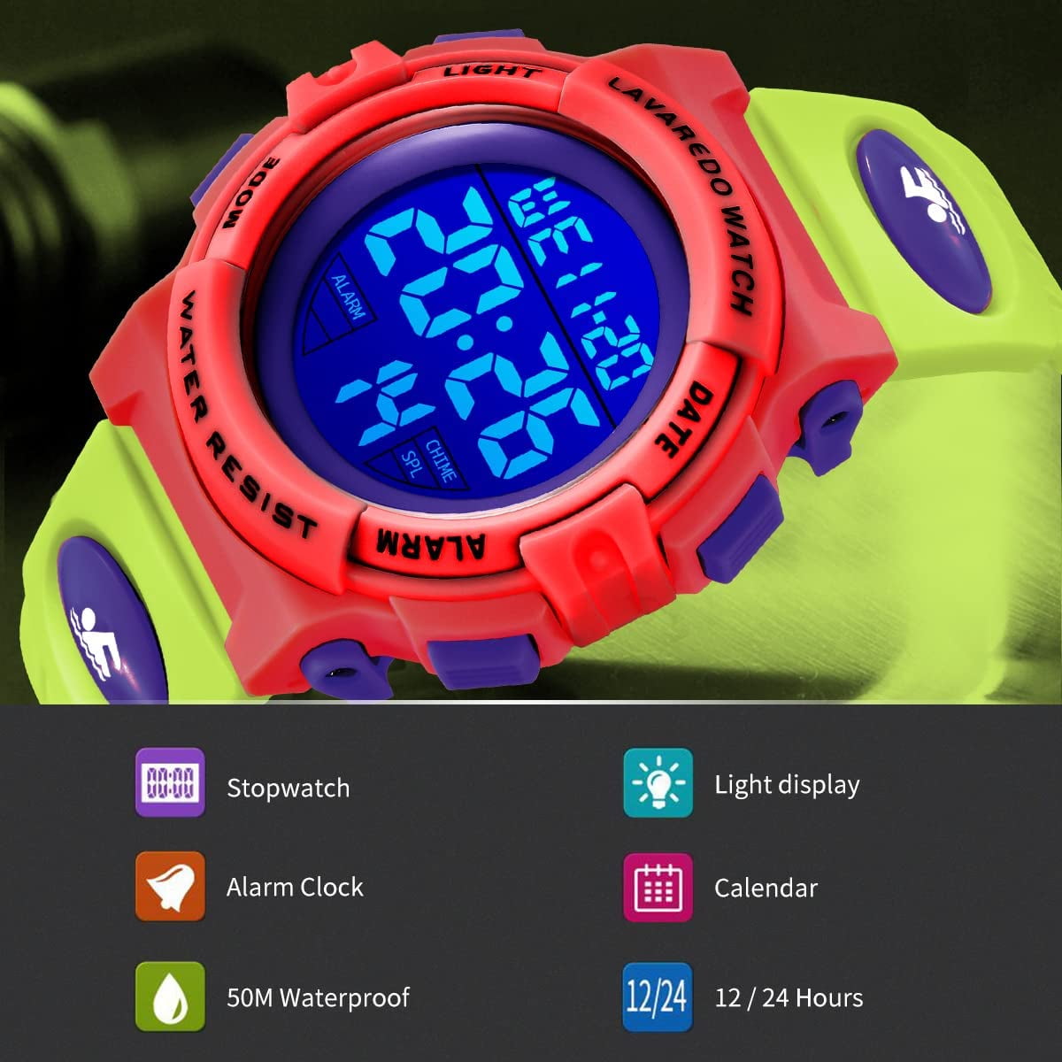 Kids Digital Sports Watch for Age 4-15 Waterproof Watches with Alarm Stopwatch Wrist Watches for Boys Girls Birthday Chriatmas Gift for Kids - Image 4