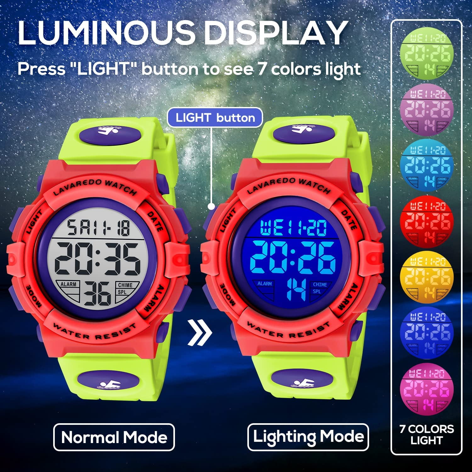 Kids Digital Sports Watch for Age 4-15 Waterproof Watches with Alarm Stopwatch Wrist Watches for Boys Girls Birthday Chriatmas Gift for Kids - Image 2
