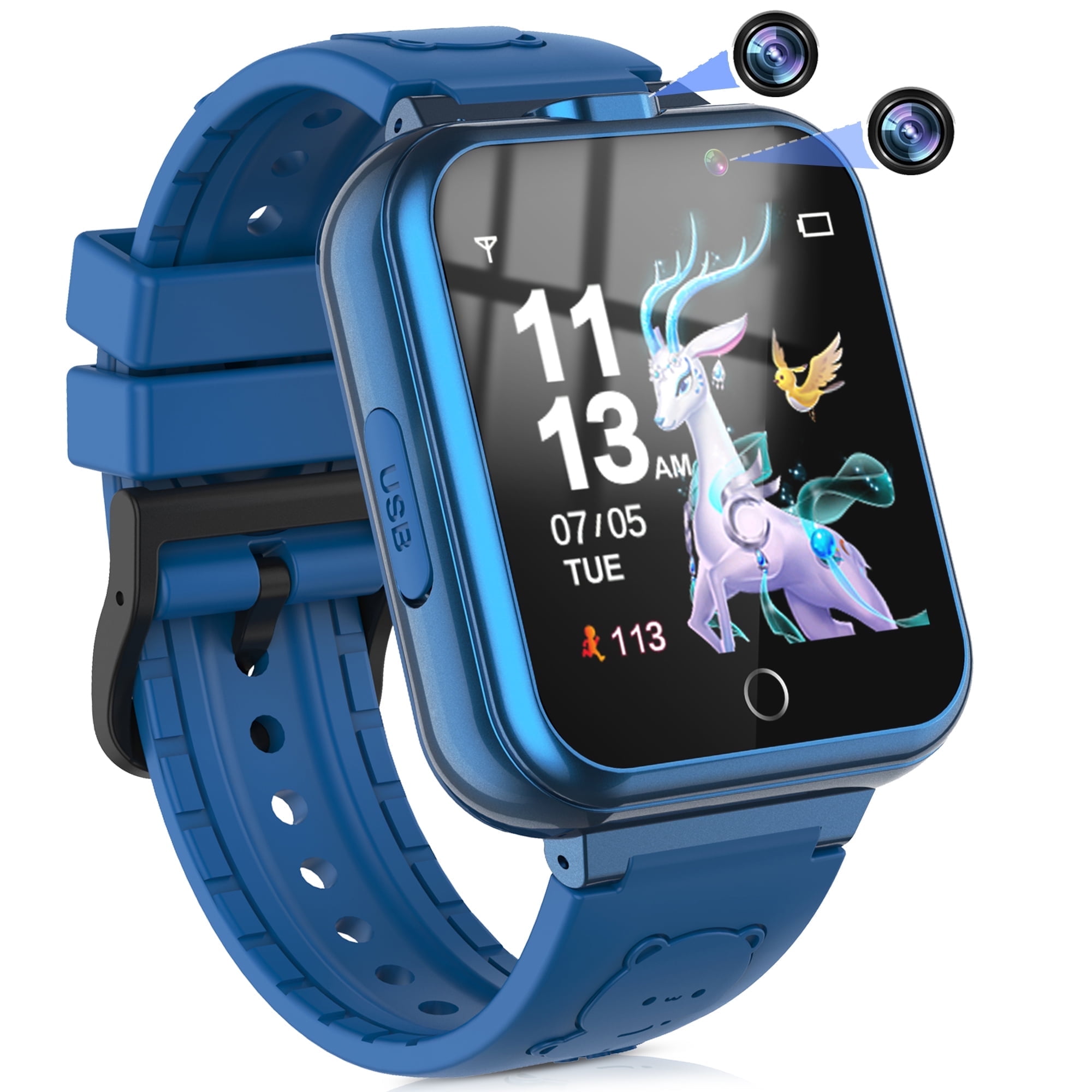 Kids Game Smart Watch for Boys Girls, 24 Games 5 Languages 3 Alarms 2 Cameras Music Torch Pedometer Calendar, 1 Count