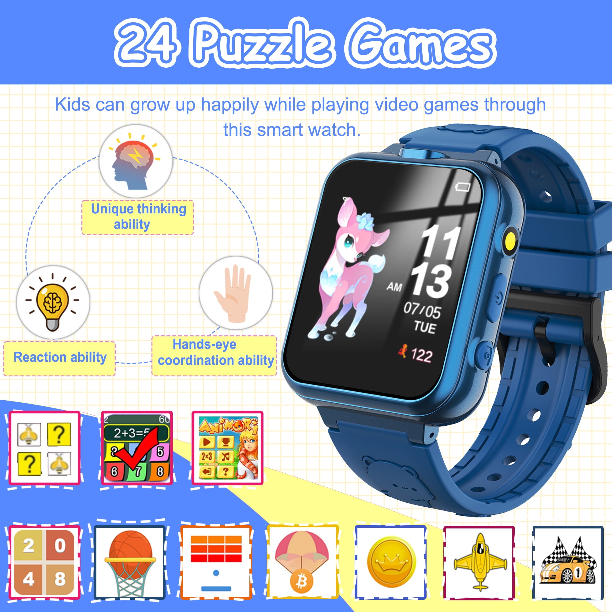 Kids Game Smart Watch for Boys Girls, 24 Games 5 Languages 3 Alarms 2 Cameras Music Torch Pedometer Calendar, 1 Count - Image 5