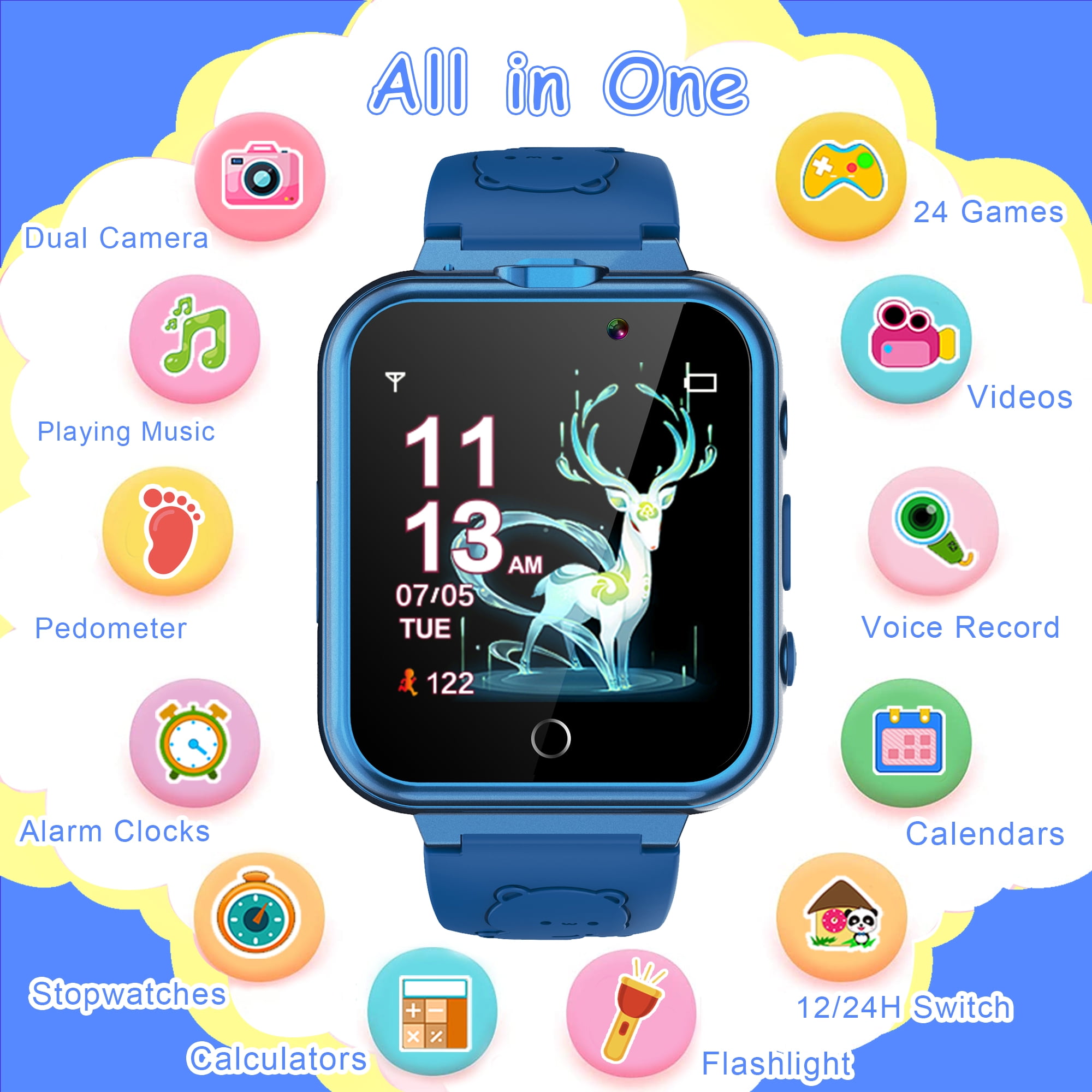 Kids Game Smart Watch for Boys Girls, 24 Games 5 Languages 3 Alarms 2 Cameras Music Torch Pedometer Calendar, 1 Count - Image 2