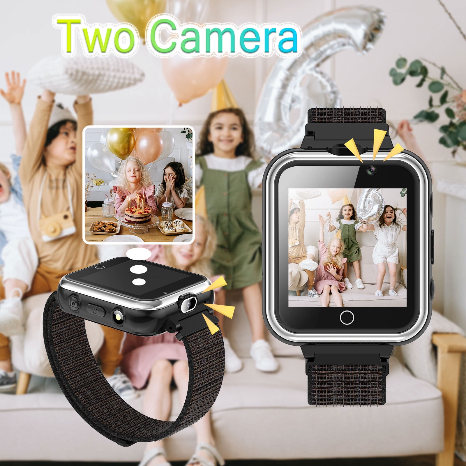 PTHTECHUS Kids Smartwatch Dual Camera Games Pedometer 1.54mm Black Plastic Case with Black Band - Image 3