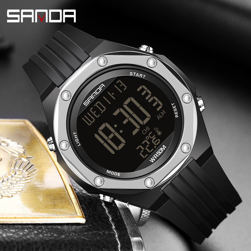 Sanda New Fashion Military Men's Watches Body Temperature Monitor 50m Waterproof Sports Watch Led Electronic Wristwatches 6028 - Digital Wristwatches - Image 4