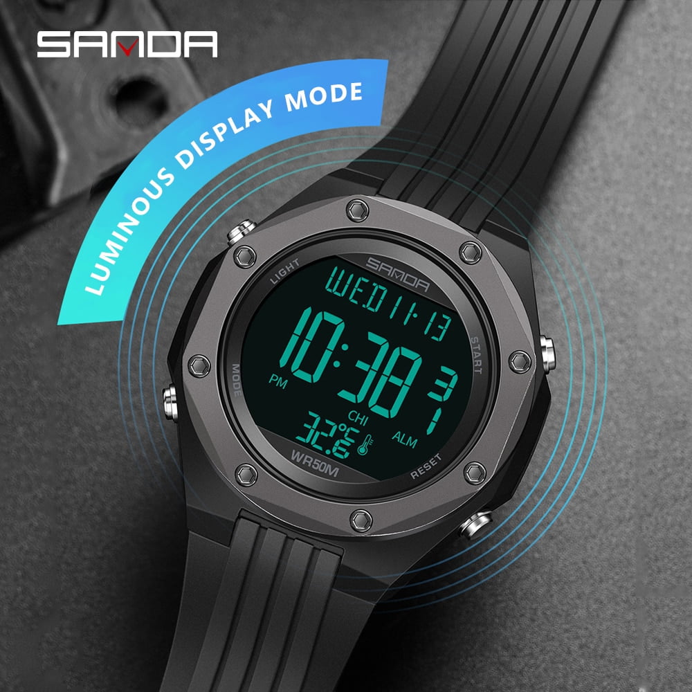 Sanda New Fashion Military Men's Watches Body Temperature Monitor 50m Waterproof Sports Watch Led Electronic Wristwatches 6028 - Digital Wristwatches - Image 3