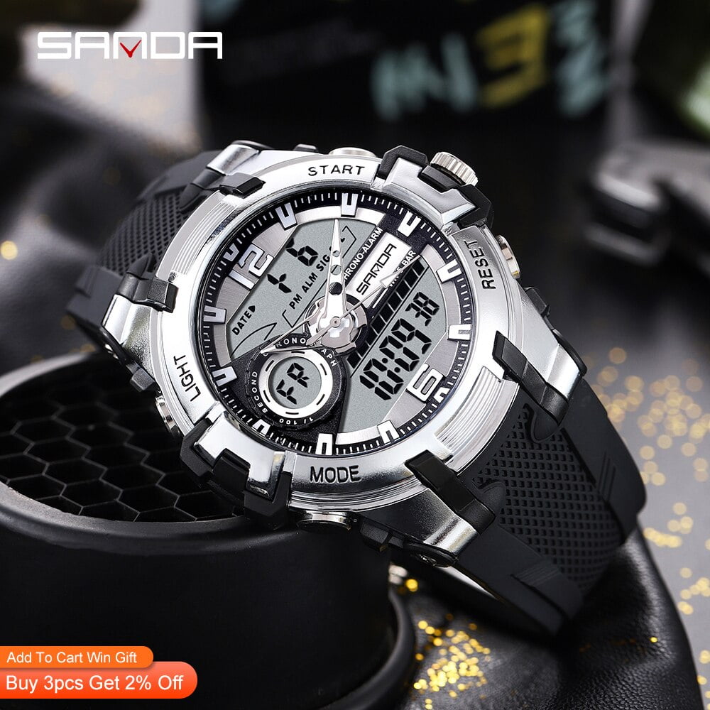 Sanda Top Brand Dual Display Wrist Watch Men Watches Sports Watch For Men Clock Military Wristwatch Outdoor 5atm Waterproof Hour - Quartz Wristwatches - Image 3