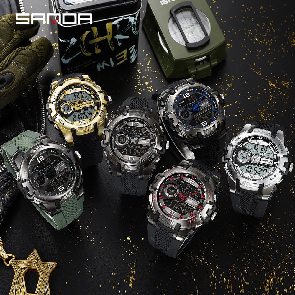 Sanda Top Brand Dual Display Wrist Watch Men Watches Sports Watch For Men Clock Military Wristwatch Outdoor 5atm Waterproof Hour - Quartz Wristwatches - Image 2