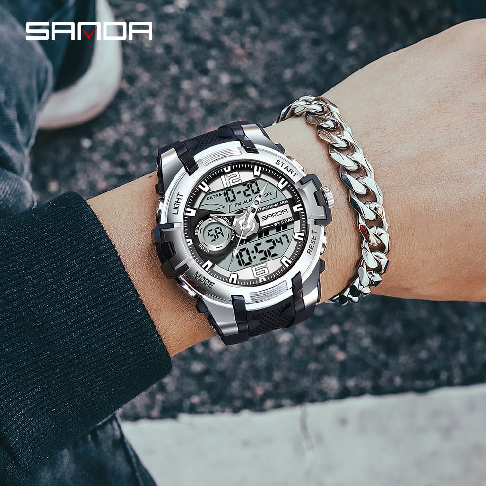 Sanda Top Brand Dual Display Wrist Watch Men Watches Sports Watch For Men Clock Military Wristwatch Outdoor 5atm Waterproof Hour - Quartz Wristwatches - Image 4