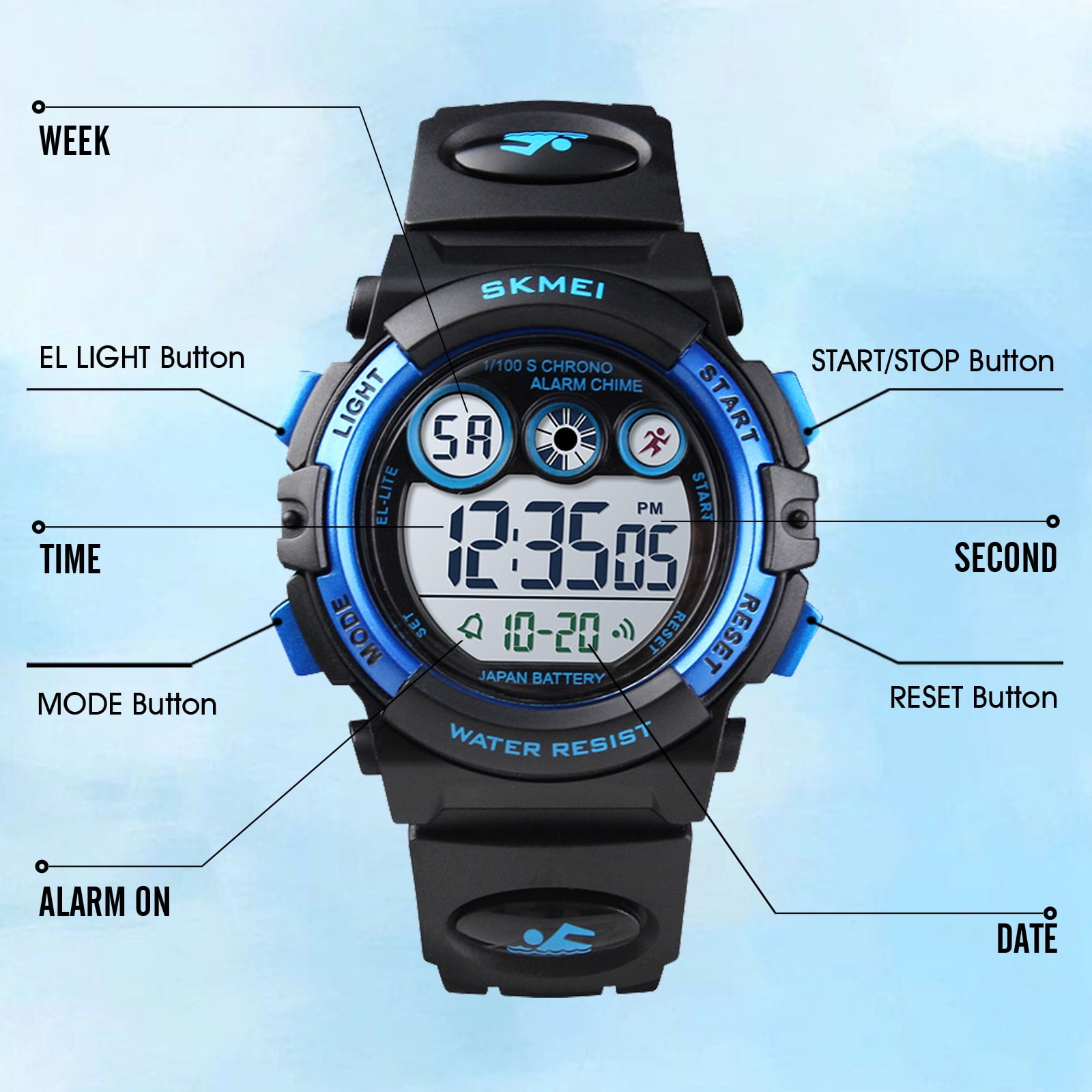 SKMEI Digital Watch, 50M Waterproof Led Watches For Ages 5-13 Sports, LED Light - Image 3