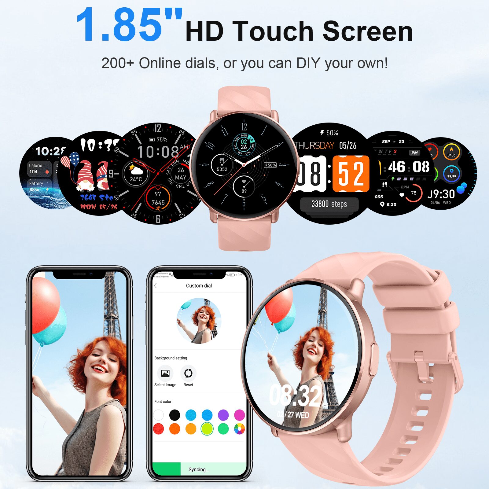 Smart Watch for Women Android iphone, 1.39" Touchsreen Fitness Tracker with AI Q&A, Bluetooth Calls, 110+ Sport Modes, IPX8 Waterproof, Gift Idea, Pink - Image 4