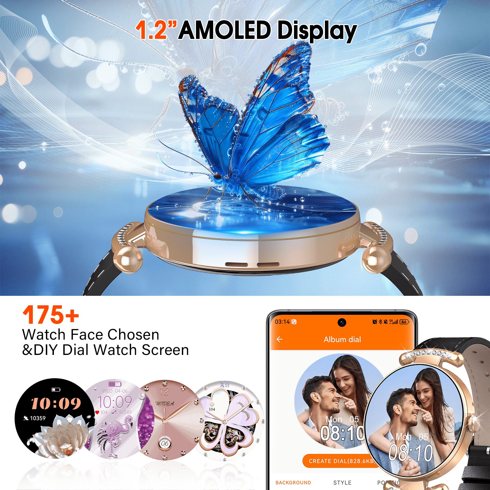 Smart Watches for Women, 1.2'' AMOLED HD Round Screen Fitness Trackers with Bluetooth Call (Answer/Make/Text), 100+ Sports Mode, IP68 Waterproof Women Smart Watch for Android IOS - Image 4