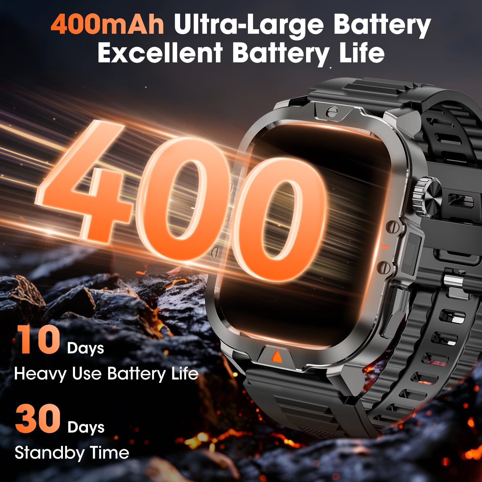 Smartwatch for Men with Fitness Tracker, 2.01-inch Answer/Make Calls/100+ Sport Modes, IP68 Waterproof, men's Military Smartwatch compatible with Android IPhone Devices (Black) - Image 2